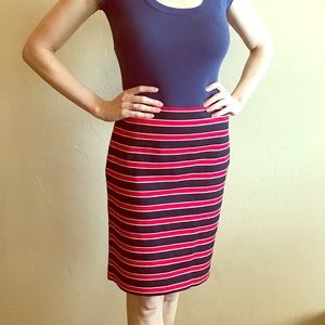 Red, white and navy pencil skirt